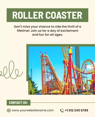 Vibrant Amusement Park Roller Coaster Adventure Poster Template