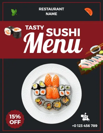 Vibrant and Delicious Sushi Rolls Selection Tasty Sushi Menu Template