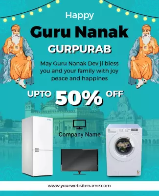 Vibrant Aqua Guru Nanak Gurpurab Sale Promotional Poster Template