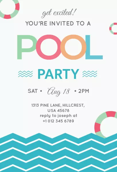 Vibrant Aquatic Summer Pool Party Celebration Invitation Template