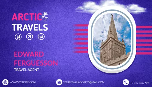 Vibrant Arctic Travel Agency with Scenic Monument Business Card Template