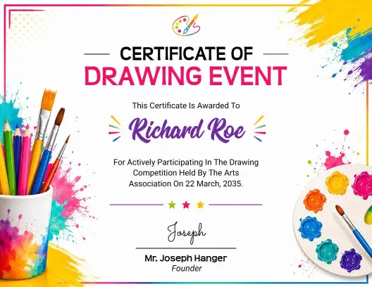 Vibrant Artistic Drawing Event Certificate Template