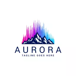 Vibrant Aurora Borealis Above Majestic Mountain Range Logo Template