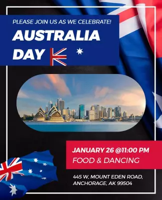 Vibrant Australia Day Celebration with City Skyline Poster Template