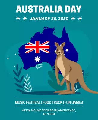 Vibrant Australia Day Celebration with Kangaroo Poster Template