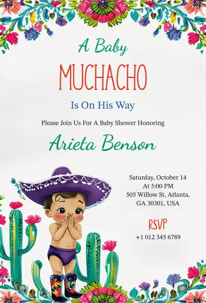 Vibrant Baby Muchacho Fiesta Shower Celebration Invitation Template