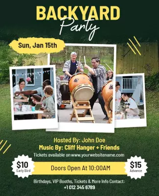 Vibrant Backyard Party Celebration with Drumming Poster Template