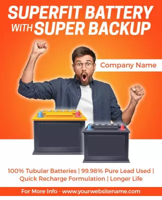 Vibrant Battery Features Promotion with Energetic Display Poster Template