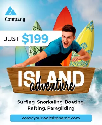 Vibrant Beach Adventure Offering Island Activities Poster Template