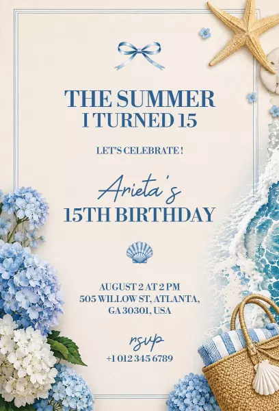 Vibrant Beach Theme Summer Birthday Celebration Invitation Template