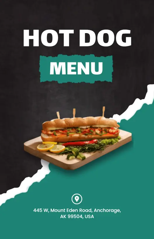 Vibrant Black-and-Green Hot Dog Specials Menu Template