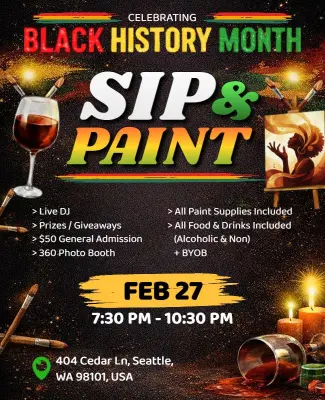 Vibrant Black History Month Sip and Paint Event Flyer Template