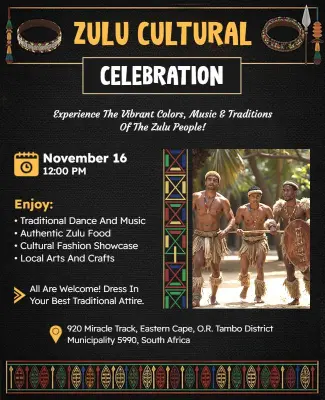 Vibrant Black Zulu Cultural Music and Arts Celebration Flyer Template