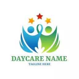 Vibrant Blue and Green Design Representing Happy Kids Daycare Logo Template