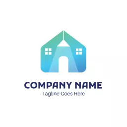 Vibrant Blue and Green House Design for Real Estate Logo Template