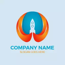 Vibrant Blue and Orange 3D Rocket Design Logo Template
