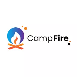 Vibrant Blue and Orange Campfire Evoking Outdoor Adventures Logo Template