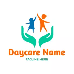 Vibrant Blue and Orange Children Embracing Daycare Logo Template