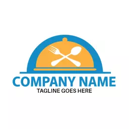 Vibrant Blue and Orange Cooking Plate Design Logo Template