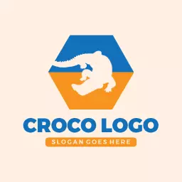 Vibrant Blue and Orange Crocodile Design Emphasizing Nature Logo Template