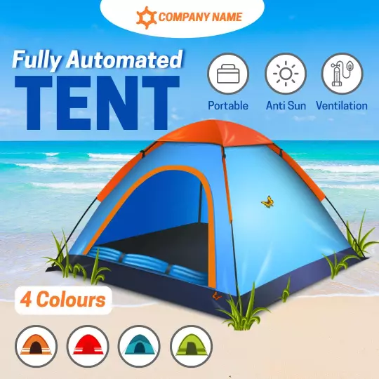 Vibrant Blue and Orange Fully Automated Tent Ad Template