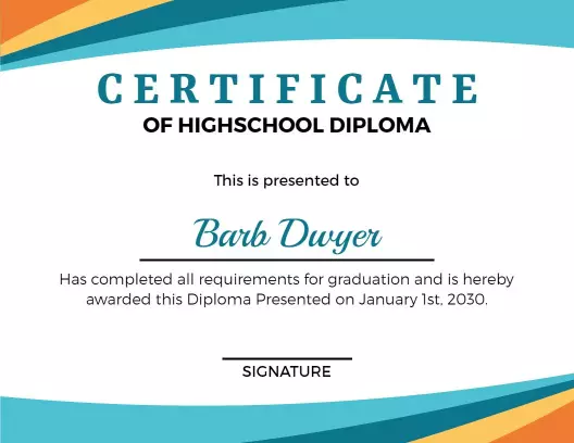 Vibrant Blue and Orange Graduation High School Diploma Certificate Template