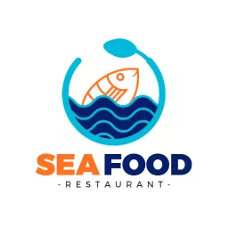 Vibrant Blue and Orange Seafood Restaurant Logo Design Logo Template