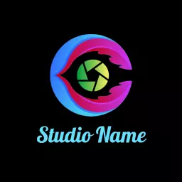 Vibrant Blue and Pink Gradient Eye with Camera Lens Logo Template