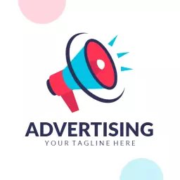 Vibrant Blue and Pink Megaphone Symbolizing Advertising Logo Template