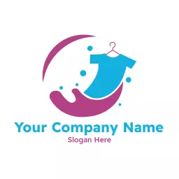 Vibrant Blue and Purple Laundry Service with Clothing Symbol Logo Template