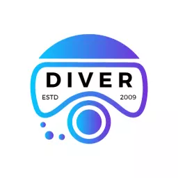 Vibrant Blue and Purple Scuba Diving Theme Diver Logo Template