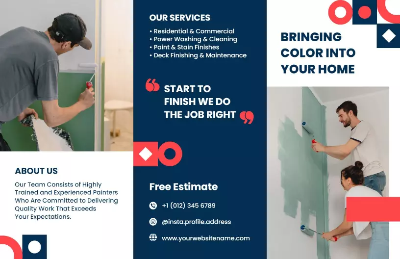 Vibrant Blue and Red Home Painting Services Brochure Template