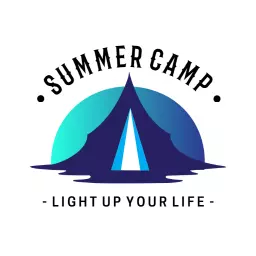 Vibrant Blue and Teal Camping Tent for Summer Camp Logo Template