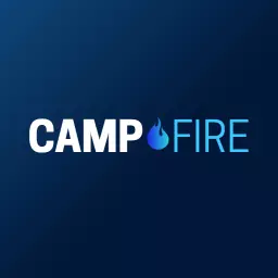 Vibrant Blue and White Campfire Design for Outdoor Activities Logo Template