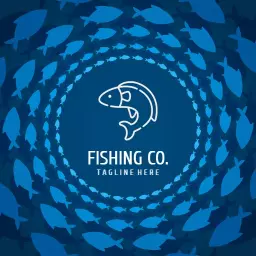 Vibrant Blue and White Circular Design for Fishing Logo Template