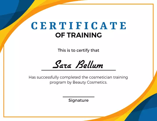 Vibrant Blue and Yellow Cosmetician Training Certificate Template
