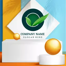 Vibrant Blue and Yellow Geometric Mockup Presenting Logo Template
