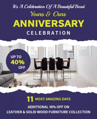 Vibrant Blue Anniversary Celebration Furniture Discount Poster Template
