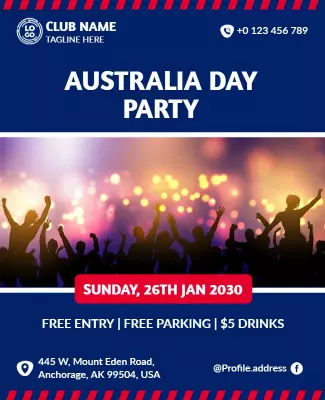 Vibrant Blue Australia Day Celebration Party Poster Template