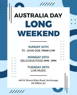 Vibrant Blue Australia Day Long Weekend Event Poster Template