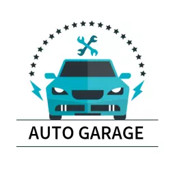 Vibrant Blue Auto Garage Logo Featuring Tools and Stars Logo Template
