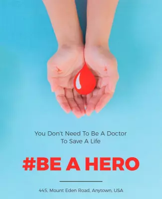 Vibrant Blue Blood Donation Awareness Fundraiser Poster Template