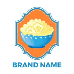 Vibrant Blue Bowl Filled with Cheese Snacks Logo Template