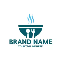 Vibrant Blue Bowl with Cooking Utensils for Culinary Logo Template