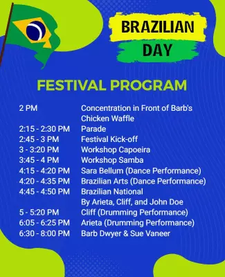 Vibrant Blue Brazilian Day Festival Program Poster Template