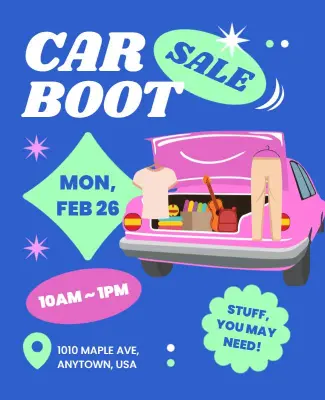 Vibrant Blue Car Boot Sale Community Market Flyer Template