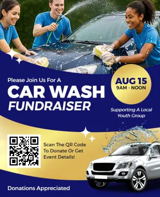 Vibrant Blue Car Wash Charity Fundraiser Flyer Template