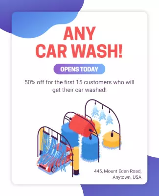 Vibrant Blue Car Wash Promotion Grand Opening Poster Template