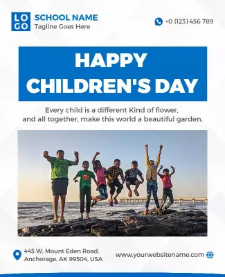 Vibrant Blue Children's Day Celebration Poster Template