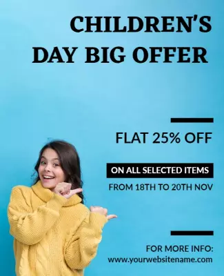 Vibrant Blue Children's Day Special Offer Poster Template
